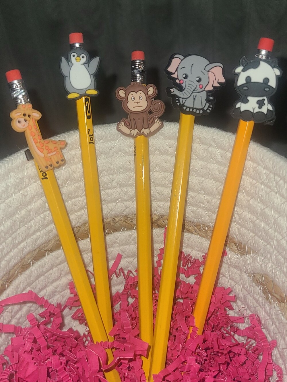 Yellow Kids Pencil Set with Cute Animal Toppers - Pack of 5